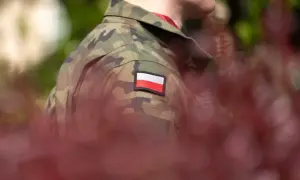 Żołnierz w mundurze z polską flagą. W tle zamazane liście. Rozważane są choroby dyskwalifikujące ze służby wojskowej.
