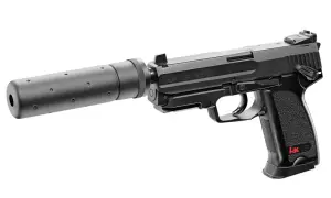 Pistolet USP Tactical z tłumikiem, gotowy do budowy broni.