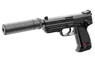 Pistolet USP Tactical z tłumikiem, gotowy do budowy broni.