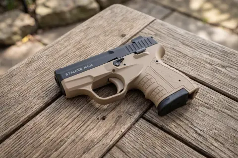 Pistolet hukowy Stalker M906 kal. 9mm, gotowy do użycia po uzyskaniu pozwolenia.