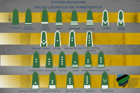 Stopnie wojskowe Ukrainy: od szeregowego do marszałka. Ilustracja przedstawia hierarchię i oznaczenia stopni w wojsku.