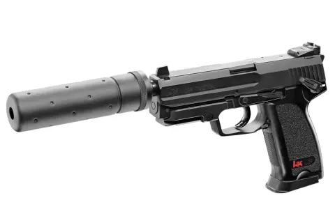 Pistolet USP Tactical z tłumikiem, gotowy do budowy broni.