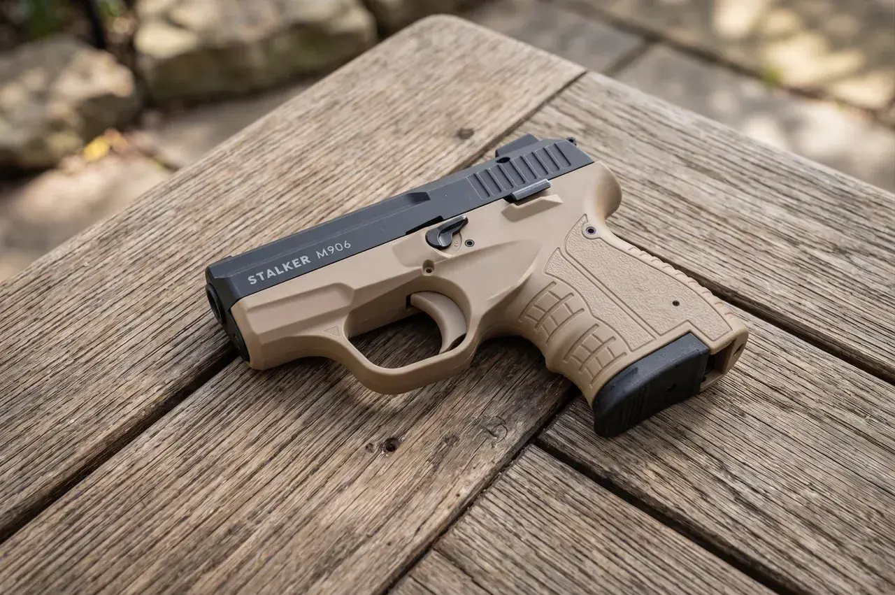 Pistolet hukowy Stalker M906 kal. 9mm, gotowy do użycia po uzyskaniu pozwolenia.