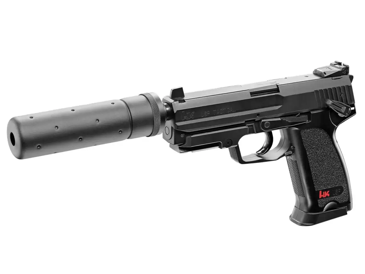 Pistolet USP Tactical z tłumikiem, gotowy do budowy broni.