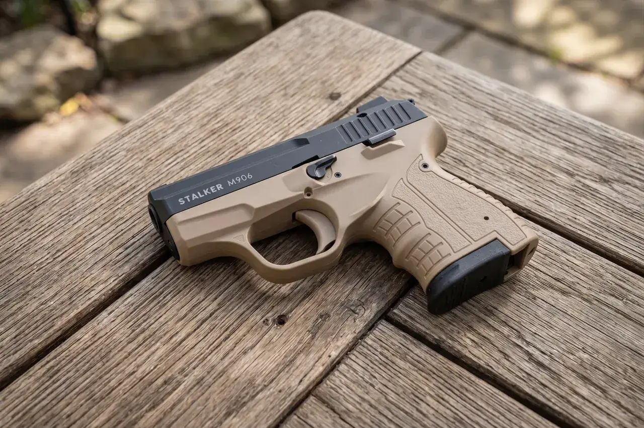 Pistolet hukowy Stalker M906 kal. 9mm, gotowy do użycia.